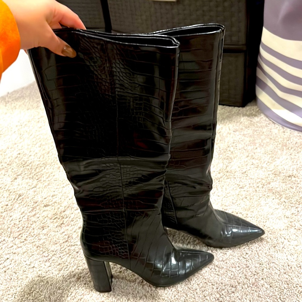 Snakeskin knee high boots